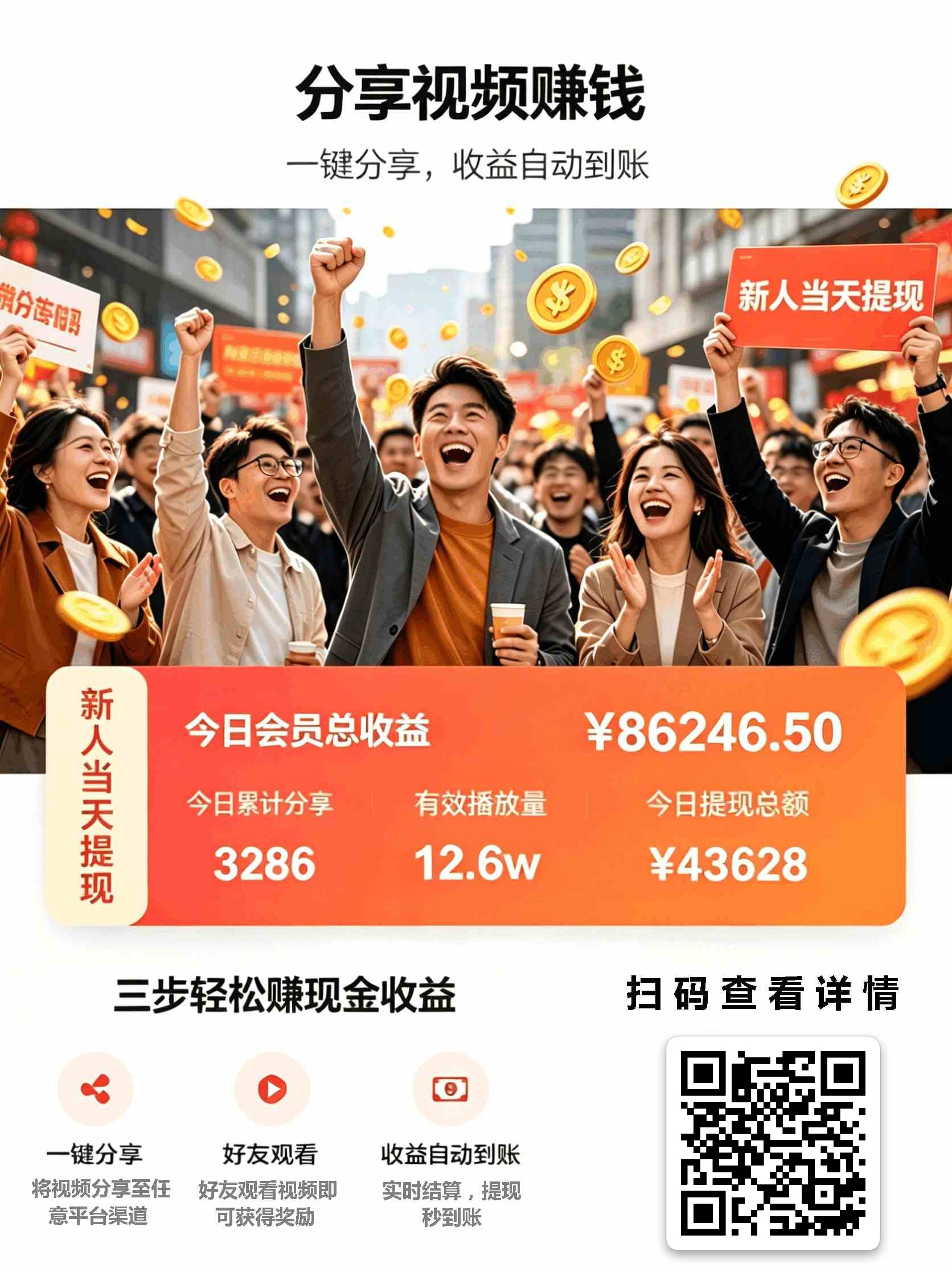 AI滚团一键分享视频赚现金!
1️⃣平台福利:
每天转发,有人点击就有收益
零撸每天5–100 米-首码项目网-创业网-全球领先的创业项目网站-淘灵感首码网